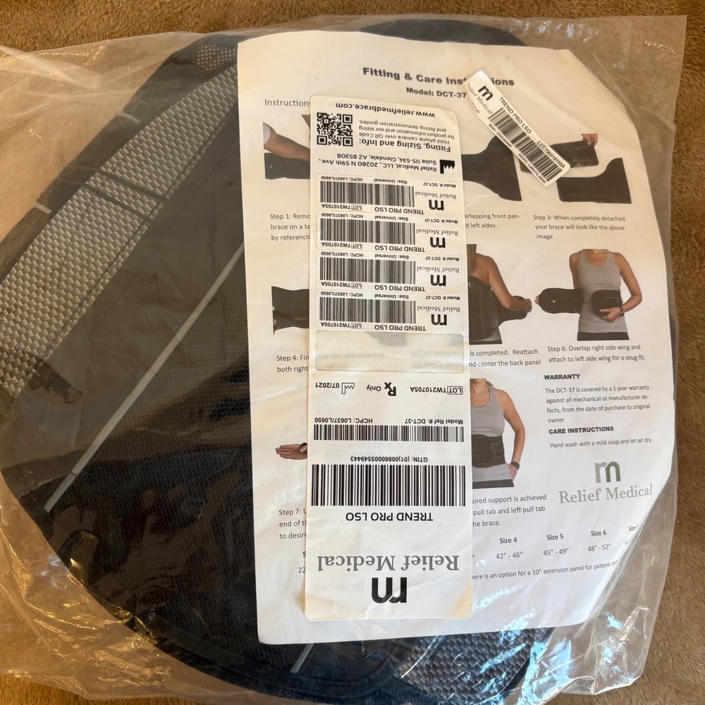Relief Medical Trend Pro LSO Back Brace DCT-37 Universal Adjustable Support NEW
